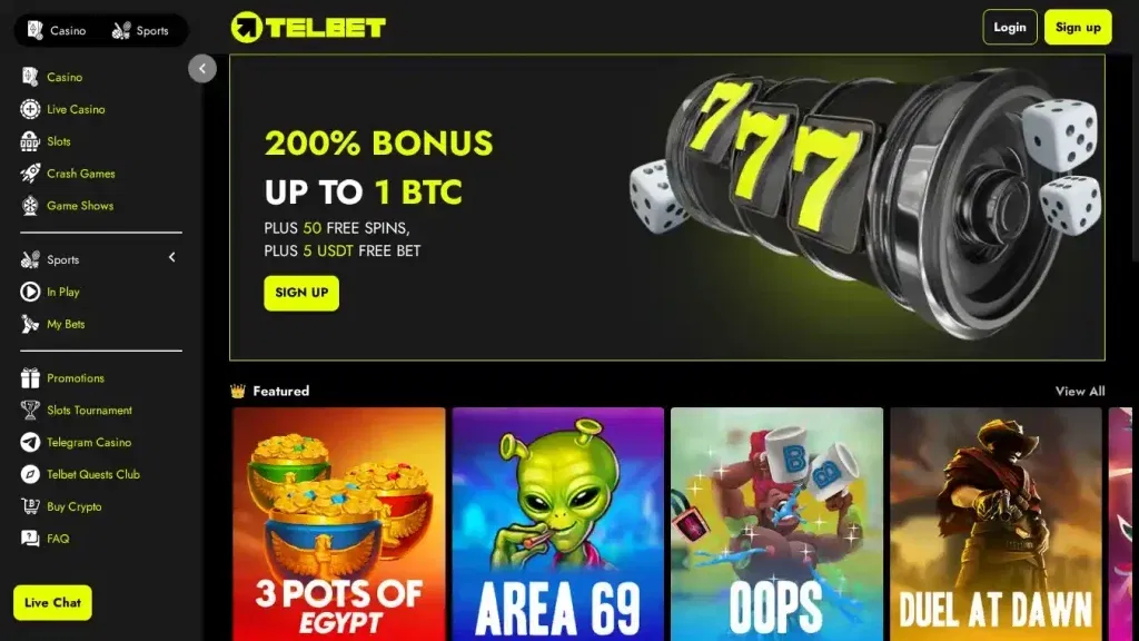 Telbet Casino Review Screenshot