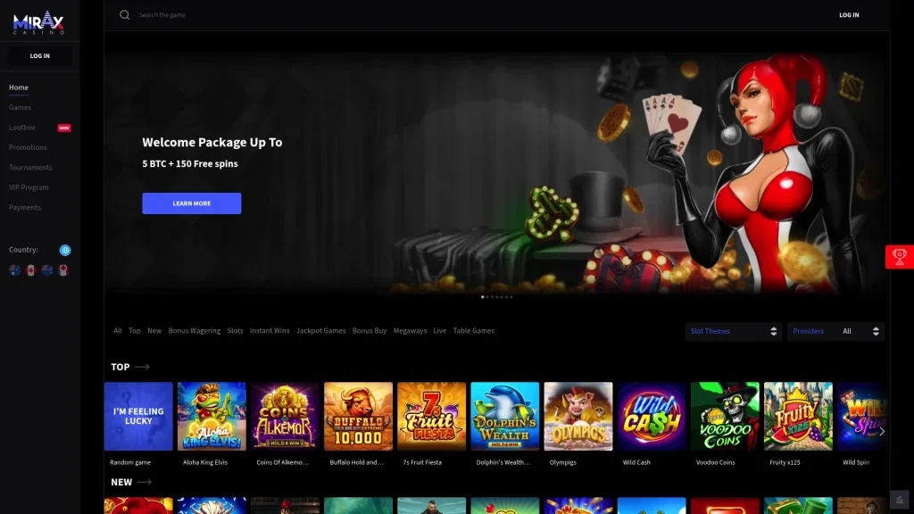 Mirax Casino Review Screenshot