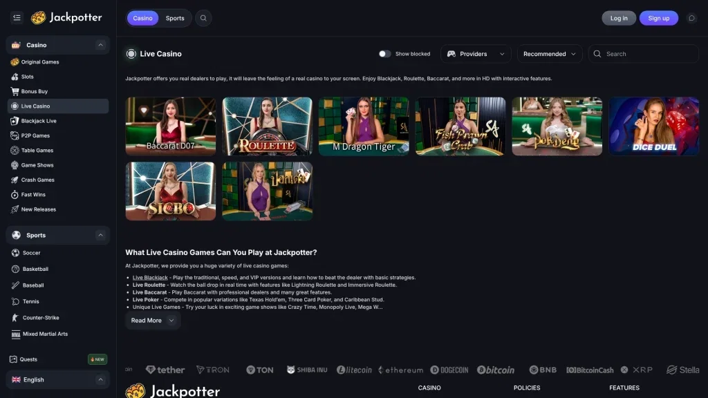 Jackpotter Live Games