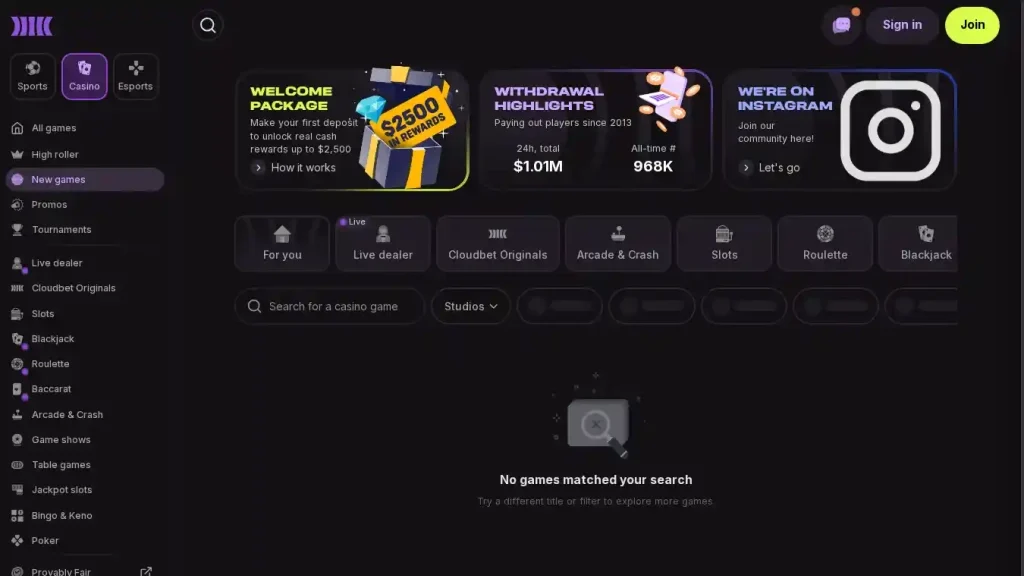 Cloudbet Casino Casino Games