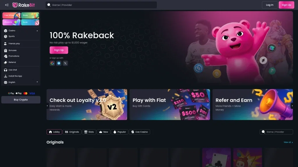 Rakebit Casino Review Screenshot