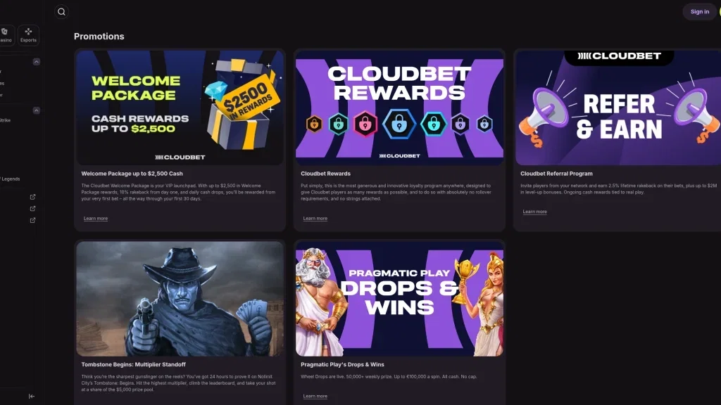Cloudbet Casino Bonuses & Promotions
