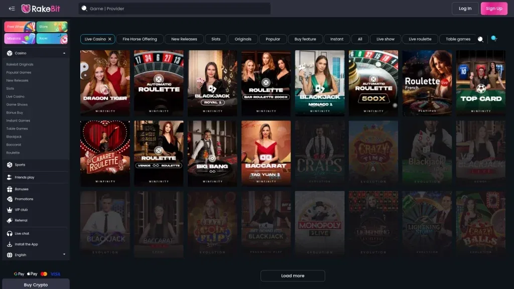 Rakebit Casino Live Games