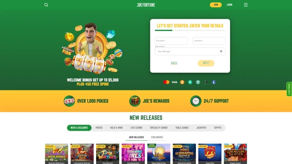 Joe Fortune Casino Games