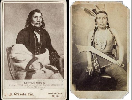 Taoyateduta (Little Crow) and Wamditanka (Big Eagle), both chiefs of the Mdewakanton Dakota Sioux