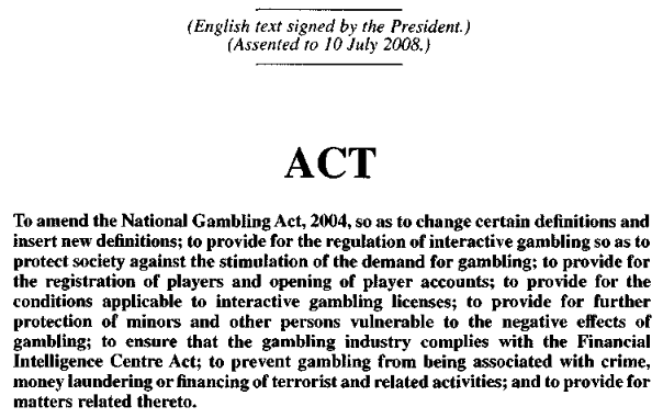 National Gambling Amendment Act of 2008