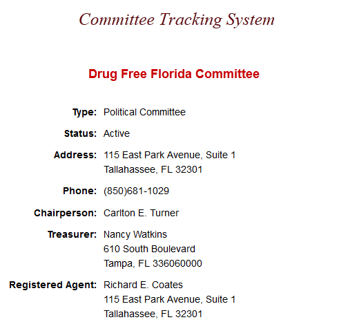 Info on the Drug Free Florida committee
