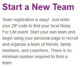 How to start a new team at 'Relay for Life'
