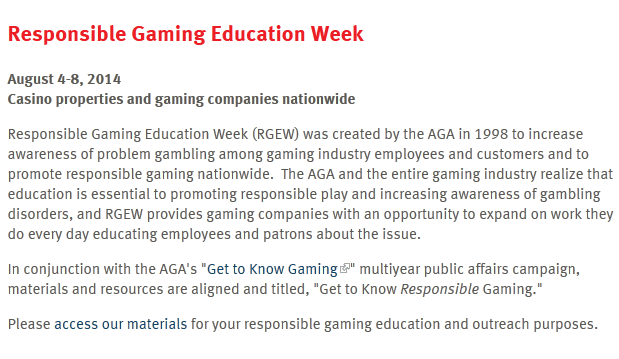 Responsible Gaming Education Week, 2014