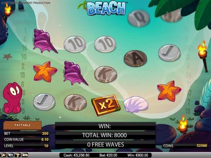 In Beach slot, up to 5 scatter symbols will trigger up to 24 free waves