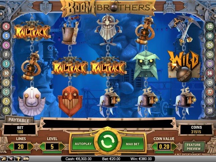 Boom Brothers slot bonus (requires 5 railtrack symbols aligned)
