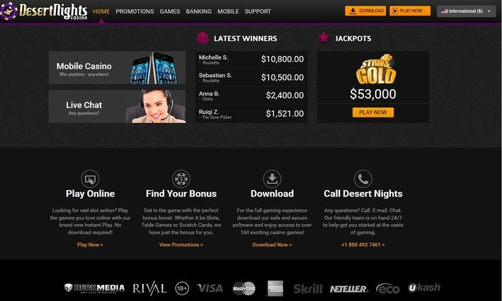 Screenshot of Desert Nights casino (main page)
