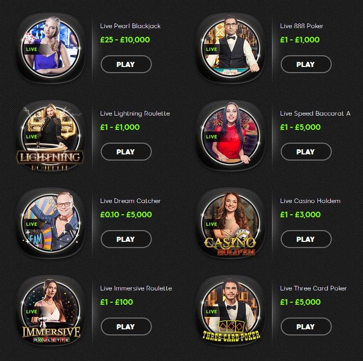 Live dealers games on 888 casino Live dealer games (888 casino)