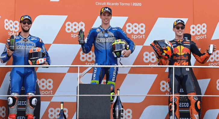 888 advertising behind a MotoGP podium (2020 championship)