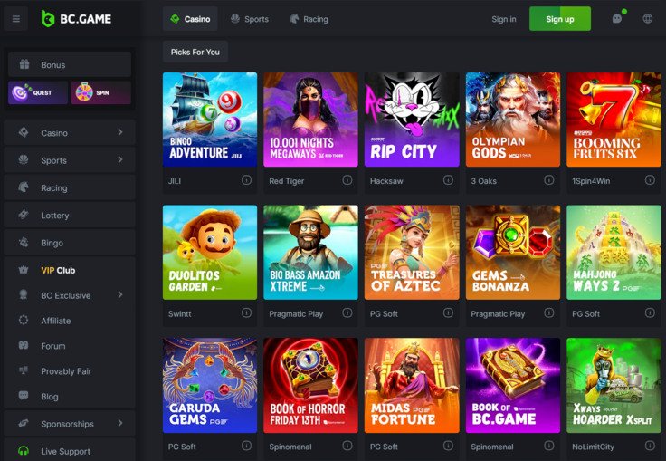 BC.Game main page preview