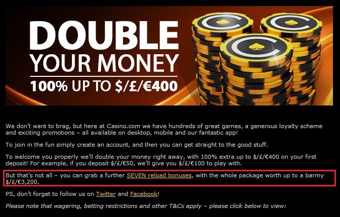 At Casino.com there are various bonus options to choose from