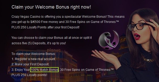 Crazy Vegas casino match bonus