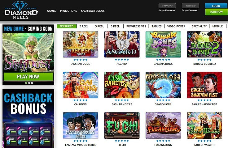 Diamond Reels casino (front page)