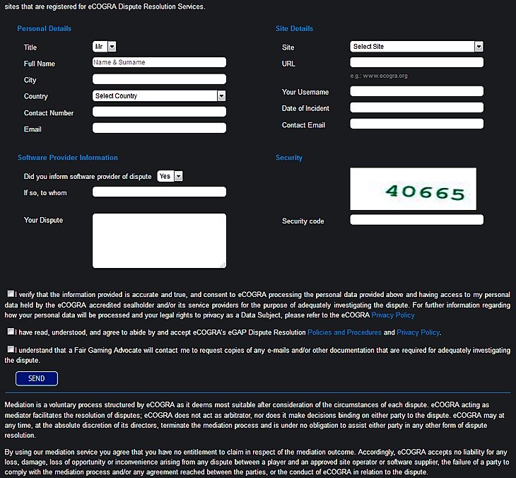 eCOGRA’s eGAP dispute form