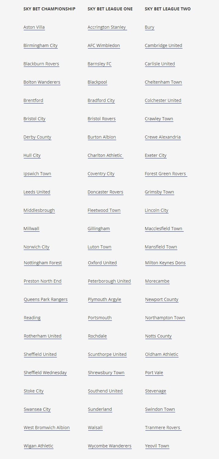 English Football League (Club Fixtures 2018/19)