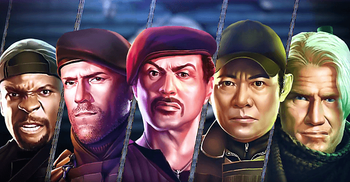 The main characters of the Expendables Megaways slot