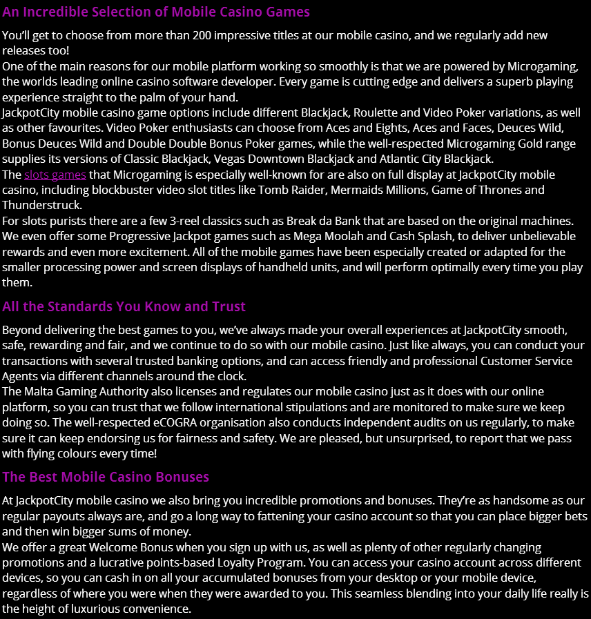 Mobile info on Jackpotcity Casino Mobile info on Jackpotcity Casino