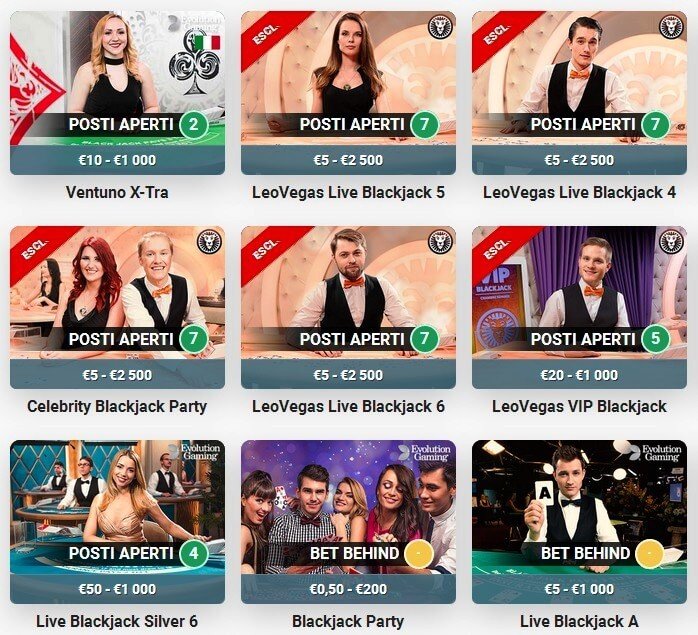 Live blackjack section (LeoVegas casino)