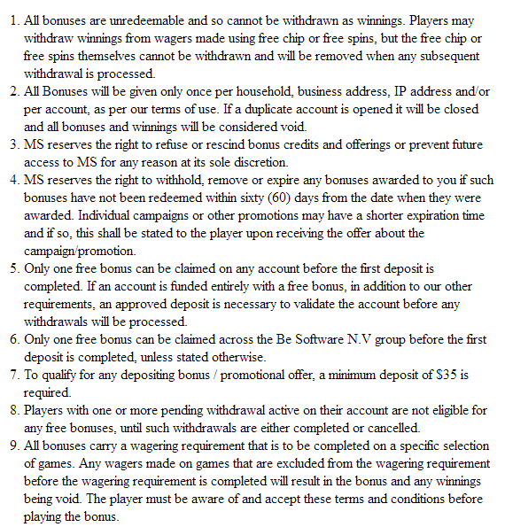 Terms and conditions of Manhattan slots casino