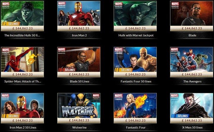 Selection of Marvel slots provided by EuroGrand casino