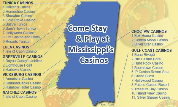 Map of casinos in Mississippi
