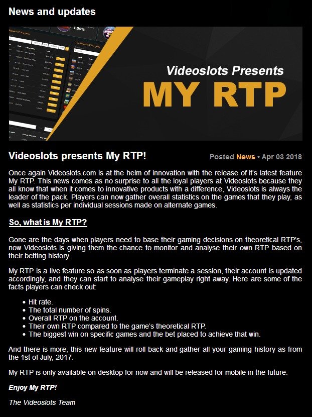 My RTP (tool by Videoslots)