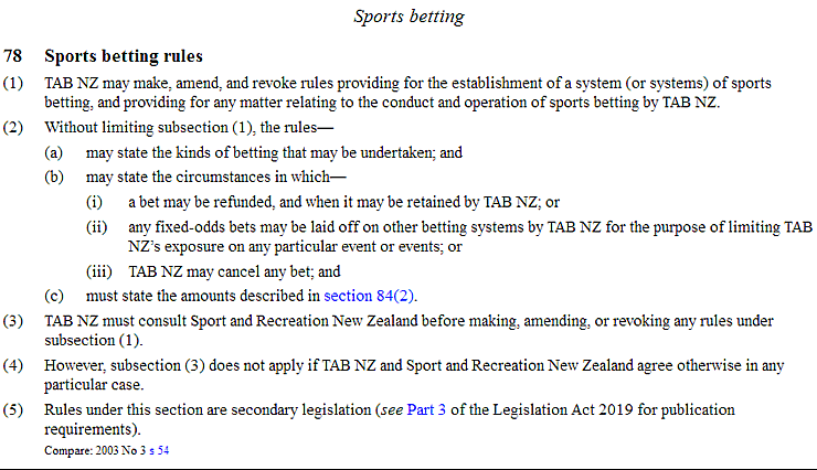 Sports betting rules (New Zealand racing industry act 2020)
