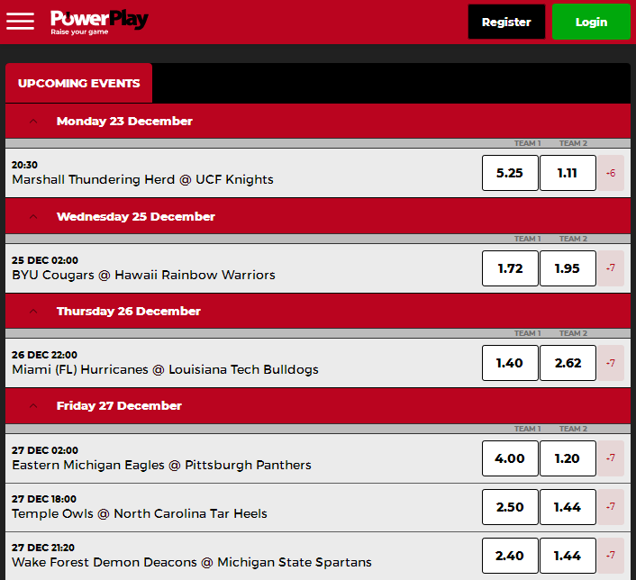 Powerplay casino (Upcoming events)