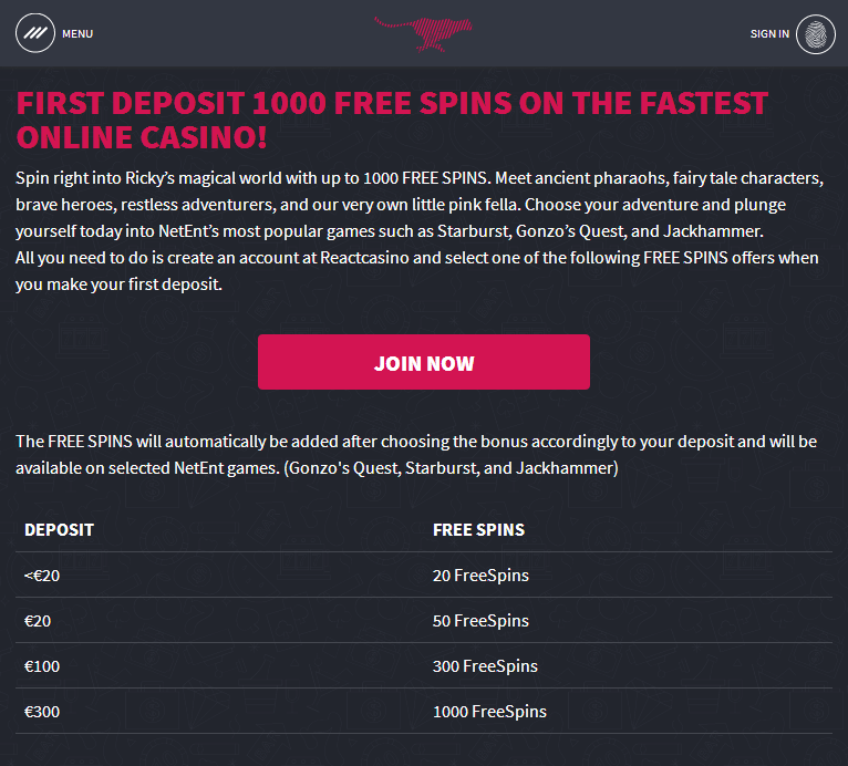 ReactCasino (1000 free spins)
