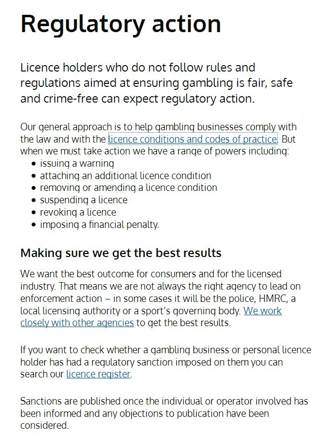 Rules and Regulations required by the Gambling Commission