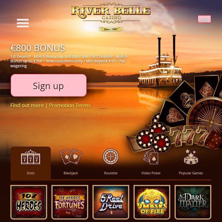 River Belle Casino as it looks from a mobile device