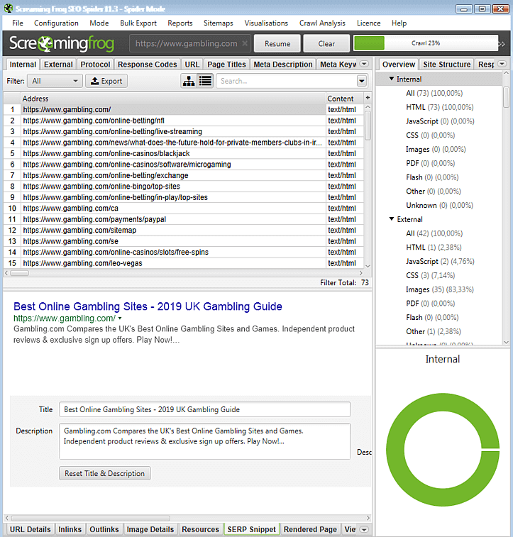 Screaming Frog software in action