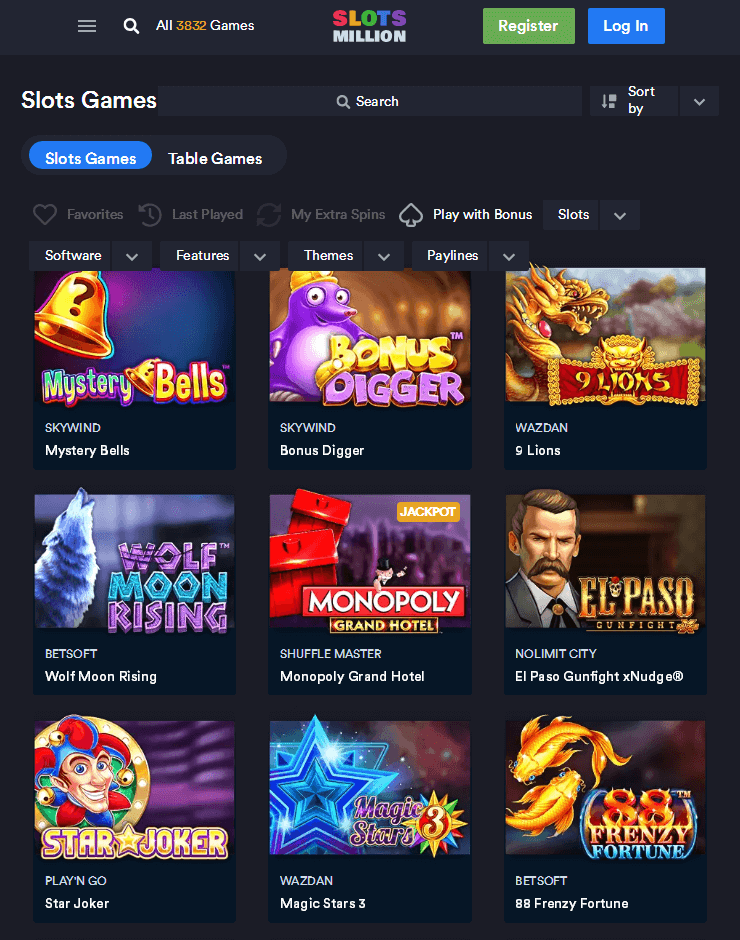 SlotsMillion range of games