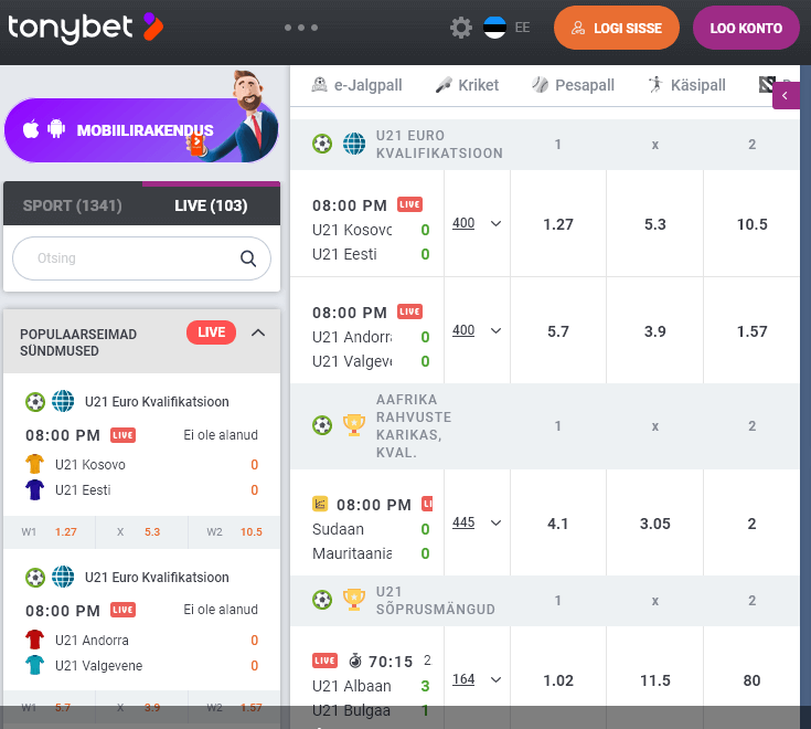 Screenshot of TonyBet casino & sports betting