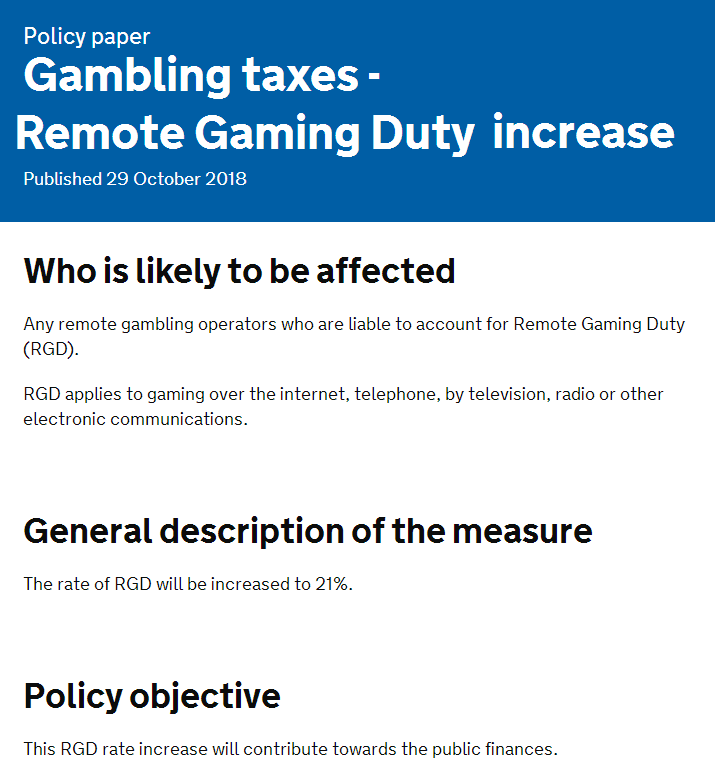UK Gambling taxes (Remote Gaming Duty increase)