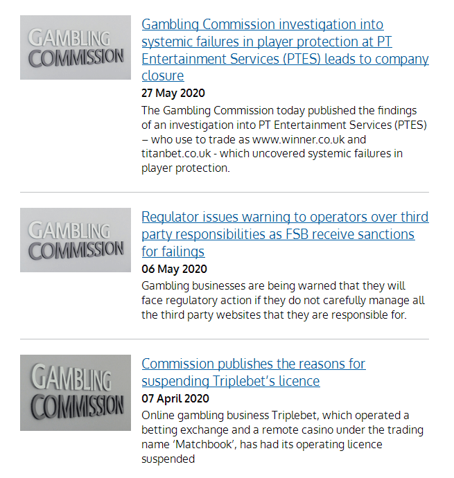 Regulatory action taken by the UK Gambling Commission